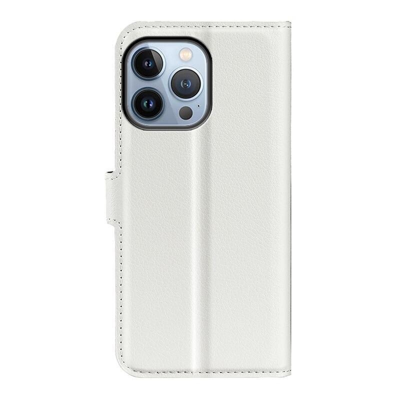 Litchi PU bőr pénztárca tok iPhone 14 Pro Max 6.7 készülékhez - fehér