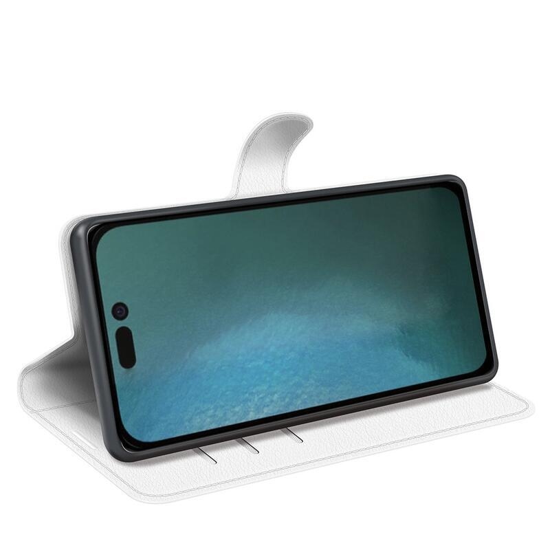 Litchi PU bőr pénztárca tok iPhone 14 Pro Max 6.7 készülékhez - fehér