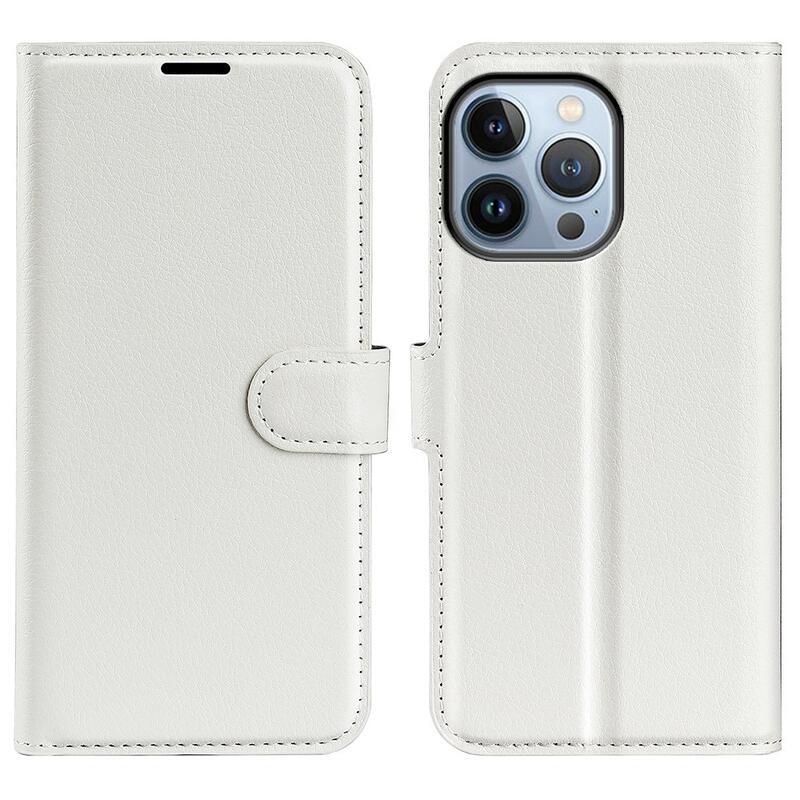 Litchi PU bőr pénztárca tok iPhone 14 Pro Max 6.7 készülékhez - fehér