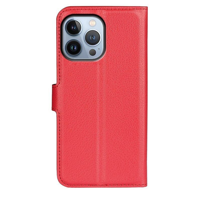 Litchi PU bőr pénztárca tok iPhone 14 Pro Max 6.7 készülékhez - piros