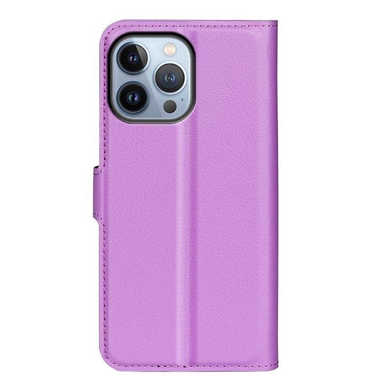 Litchi PU bőr pénztárca tok iPhone 14 Pro Max 6.7 készülékhez - lila