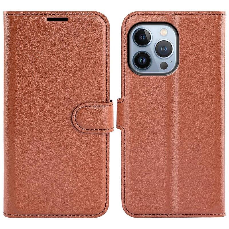 Litchi PU bőr pénztárca tok iPhone 14 Pro Max 6.7 készülékhez - barna