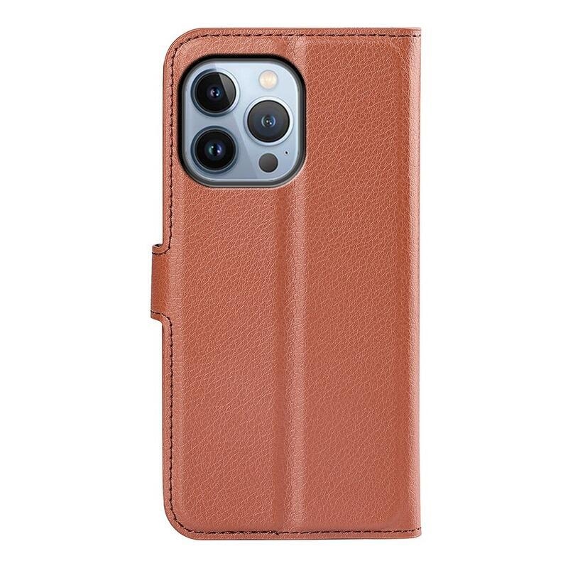 Litchi PU bőr pénztárca tok iPhone 14 Pro Max 6.7 készülékhez - barna