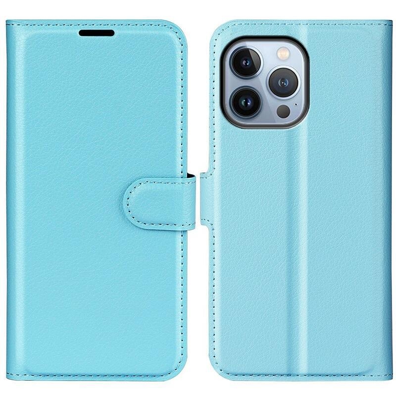 Litchi PU bőr pénztárca tok iPhone 14 Pro Max 6.7 készülékhez - kék