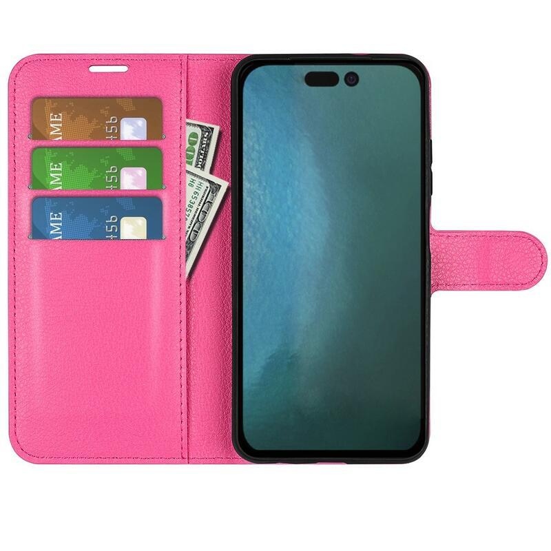 Litchi PU bőr pénztárca tok iPhone 14 Pro Max 6.7 - rózsaszín - rózsa