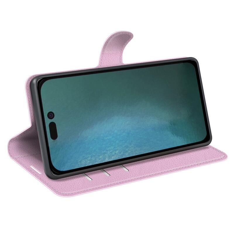 Litchi PU bőr pénztárca tok iPhone 14 Pro Max 6.7 készülékhez - rózsaszín