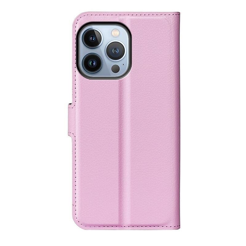 Litchi PU bőr pénztárca tok iPhone 14 Pro Max 6.7 készülékhez - rózsaszín
