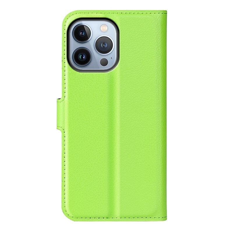 Litchi PU bőr pénztárca tok iPhone 14 Pro Max 6.7 készülékhez - zöld
