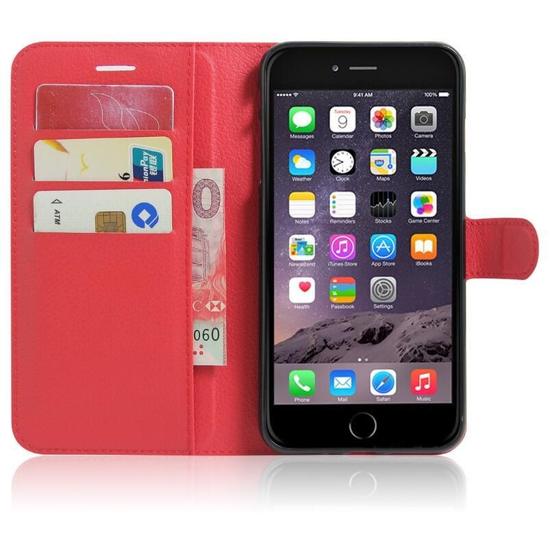 Litchi PU bőr tok iPhone 8 Plus/7 Plus készülékhez - piros