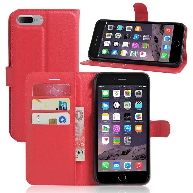 Litchi PU bőr tok iPhone 8 Plus/7 Plus készülékhez - piros