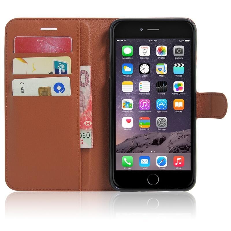 Litchi PU bőr pénztárca tok iPhone 8 Plus/7 Plus készülékhez - barna