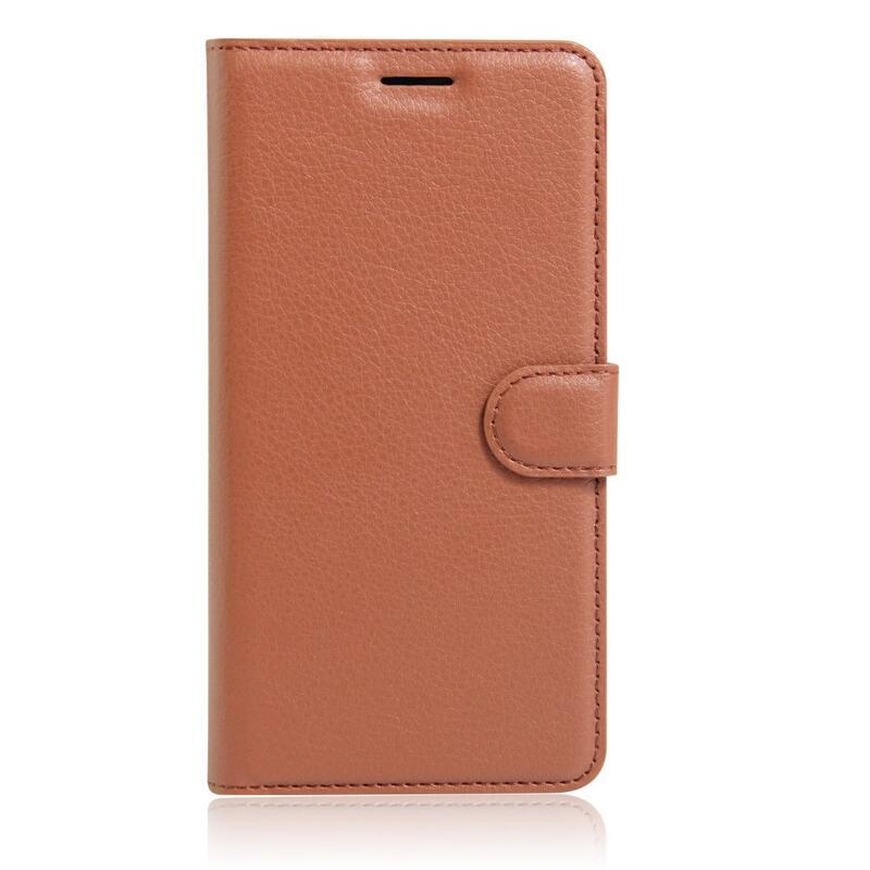 Litchi PU bőr pénztárca tok iPhone 8 Plus/7 Plus készülékhez - barna