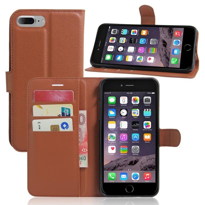 Litchi PU bőr pénztárca tok iPhone 8 Plus/7 Plus készülékhez - barna