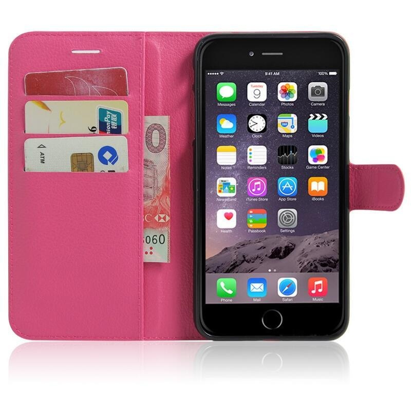 Litchi PU bőr pénztárca tok iPhone 8 Plus/7 Plus készülékhez - rózsaszínű