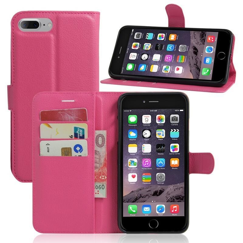 Litchi PU bőr pénztárca tok iPhone 8 Plus/7 Plus készülékhez - rózsaszínű