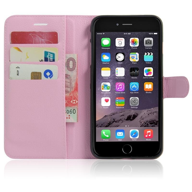 Litchi PU bőr pénztárca tok iPhone 8 Plus/7 Plus készülékhez - rózsaszín