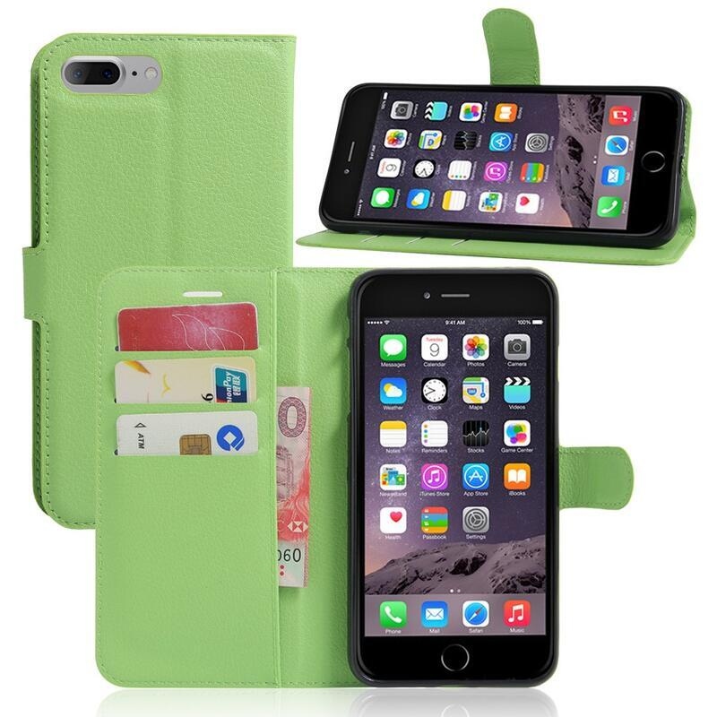 Litchi PU bőr pénztárca tok iPhone 8 Plus/7 Plus készülékhez - zöld