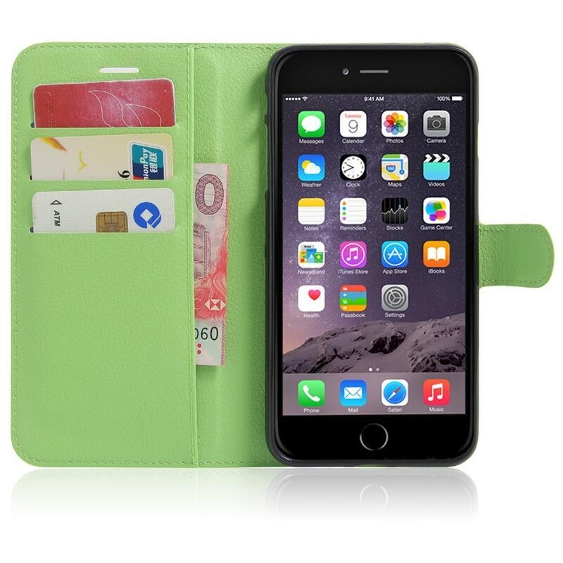Litchi PU bőr pénztárca tok iPhone 8 Plus/7 Plus készülékhez - zöld