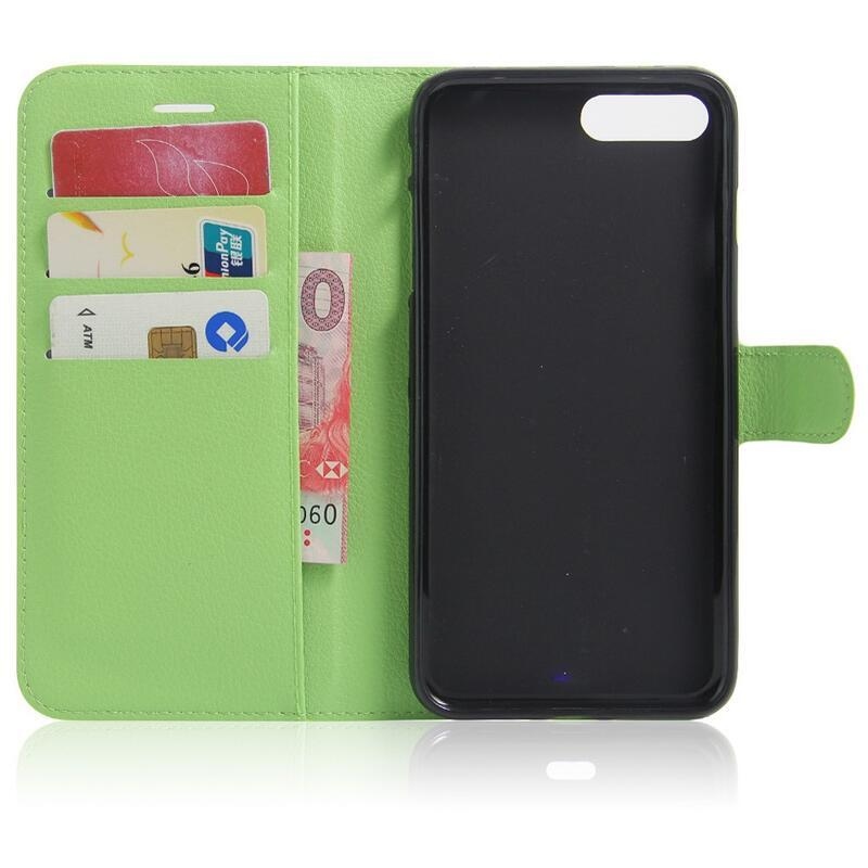Litchi PU bőr pénztárca tok iPhone 8 Plus/7 Plus készülékhez - zöld