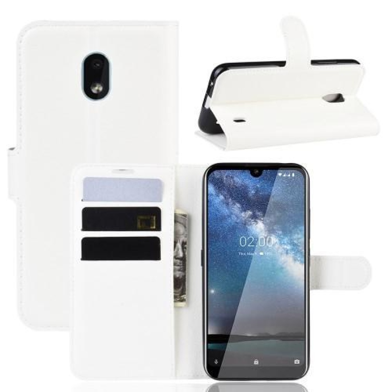 Litchi PU bőr pénztárca tok Nokia 2.2 mobiltelefonhoz - fehér