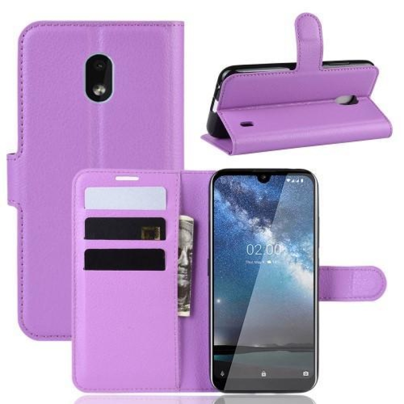 Litchi PU bőr pénztárca tok Nokia 2.2 mobiltelefonhoz - lila