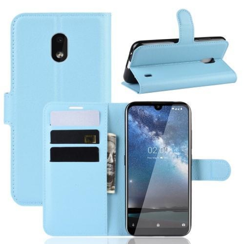 Litchi PU bőr pénztárca tok Nokia 2.2 mobiltelefonhoz - kék