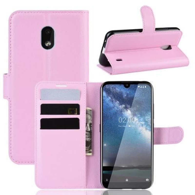 Litchi PU bőr pénztárca tok Nokia 2.2 mobiltelefonhoz - rózsaszín