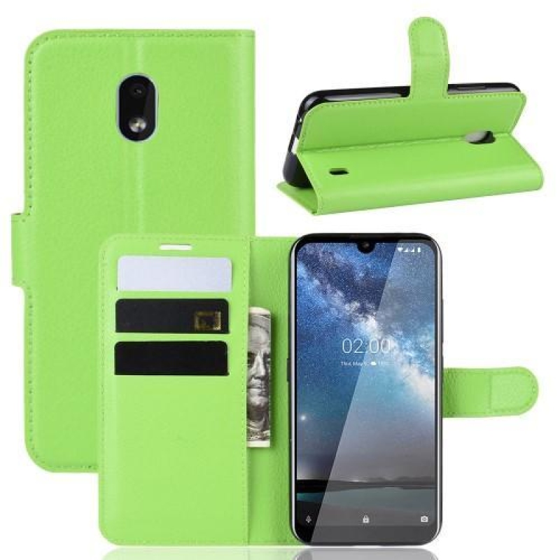 Litchi PU bőr pénztárca tok Nokia 2.2 mobiltelefonhoz - zöld