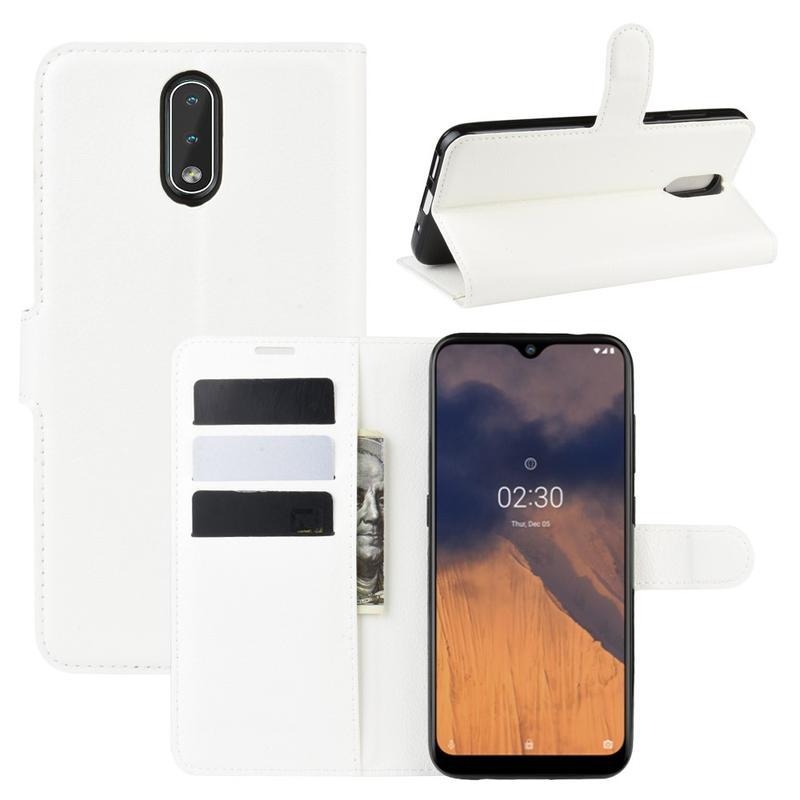 Litchi PU bőr pénztárca tok Nokia 2.3 mobiltelefonhoz - fehér