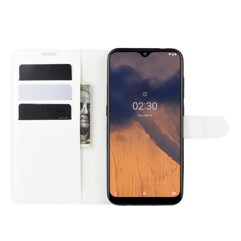 Litchi PU bőr pénztárca tok Nokia 2.3 mobiltelefonhoz - fehér