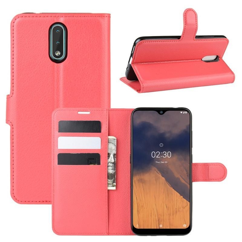 Litchi PU bőr pénztárca tok Nokia 2.3 mobiltelefonhoz - piros