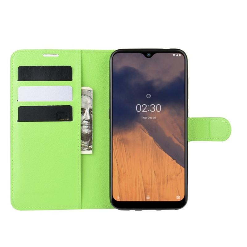Litchi PU bőr pénztárca tok Nokia 2.3 mobiltelefonhoz - zöld