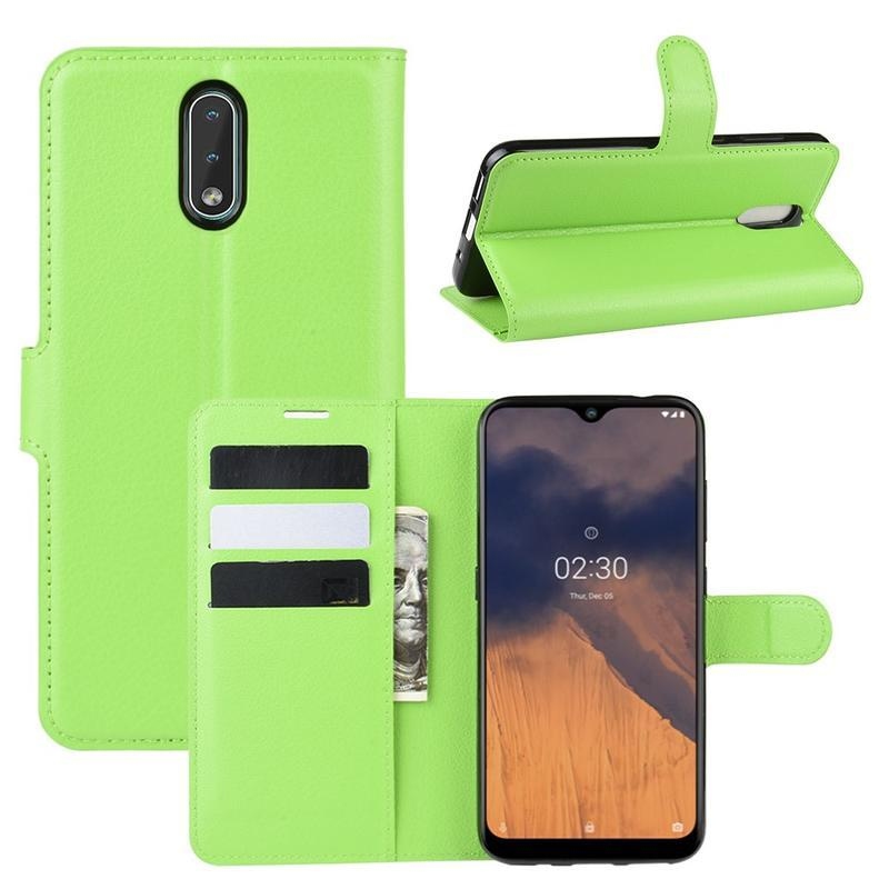 Litchi PU bőr pénztárca tok Nokia 2.3 mobiltelefonhoz - zöld