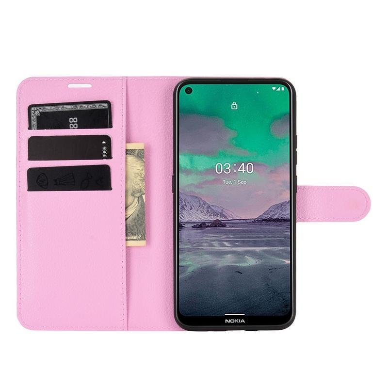 Litchi PU bőr pénztárca tok Nokia 3.4 - rózsaszínű