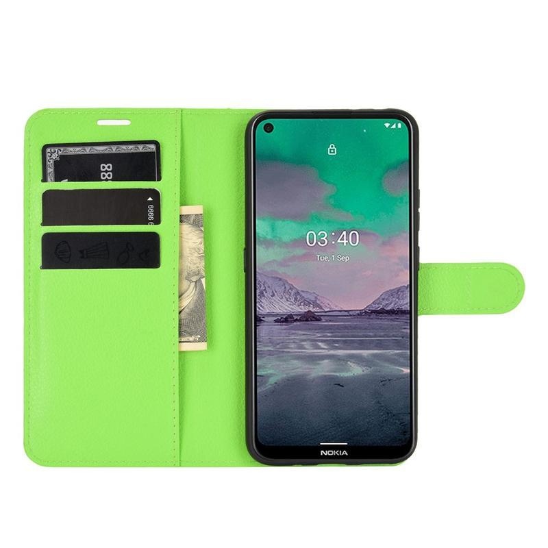 Litchi PU bőr pénztárca tok Nokia 3.4 készülékhez - zöld