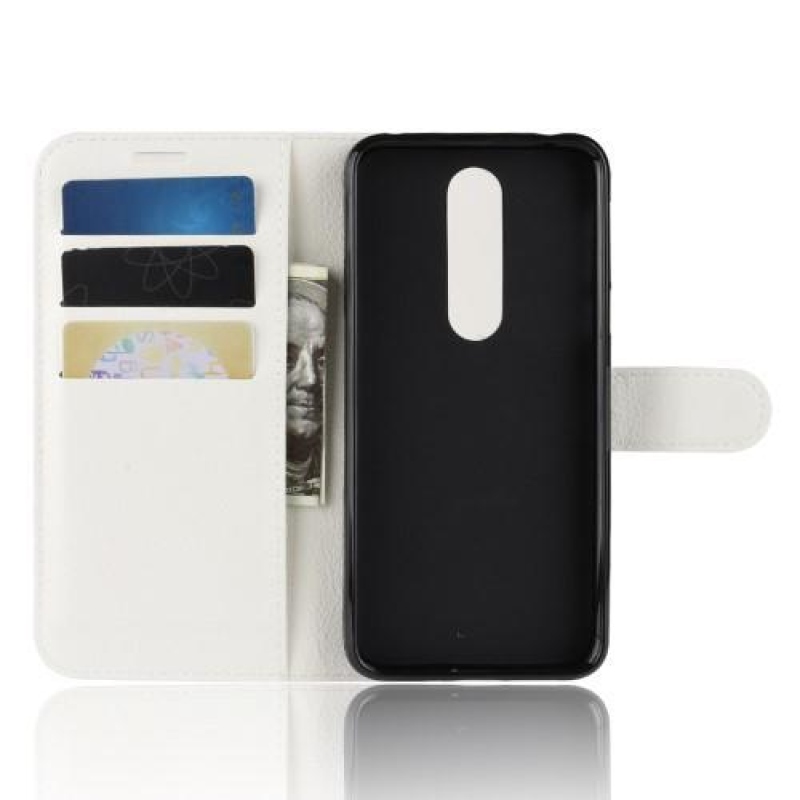Litchi PU bőr pénztárca tok Nokia 7.1 készülékhez - fehér