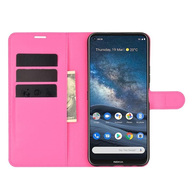 Litchi PU bőr pénztárca tok Nokia 8.3 5G - rózsaszínű