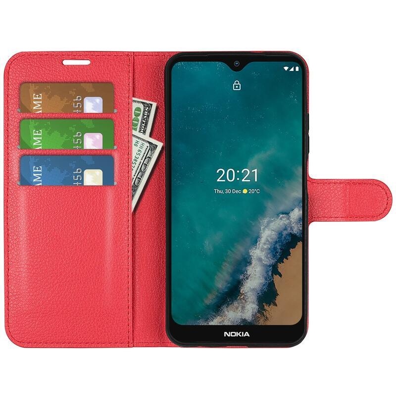 Litchi PU bőr pénztárca tok Nokia G50-hez - piros