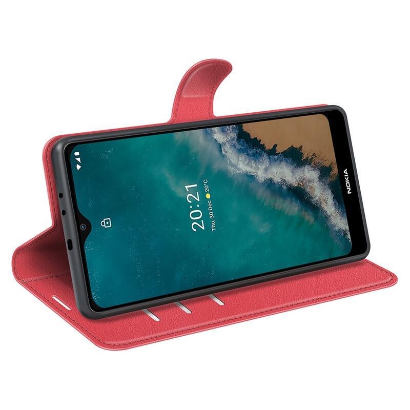 Litchi PU bőr pénztárca tok Nokia G50-hez - piros