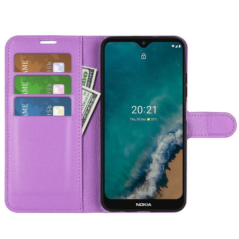 Litchi PU bőr pénztárca tok Nokia G50 készülékhez - lila