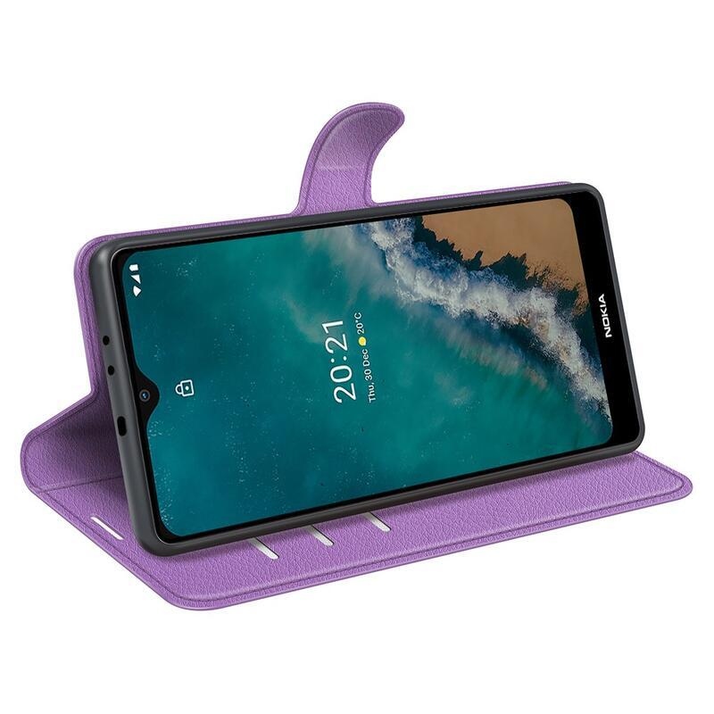 Litchi PU bőr pénztárca tok Nokia G50 készülékhez - lila