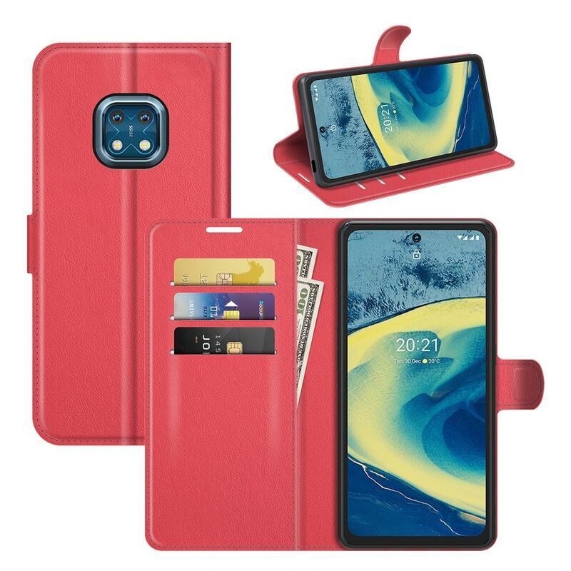Litchi PU bőr pénztárca tok Nokia XR20-hoz - piros
