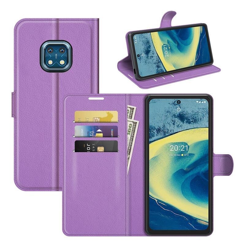 Litchi PU bőr pénztárca tok Nokia XR20 készülékhez - lila