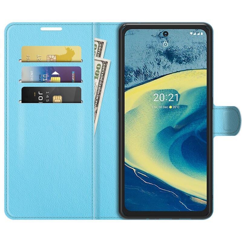 Litchi PU bőr pénztárca tok Nokia XR20 készülékhez - kék