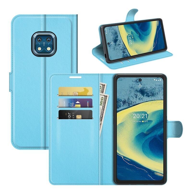Litchi PU bőr pénztárca tok Nokia XR20 készülékhez - kék