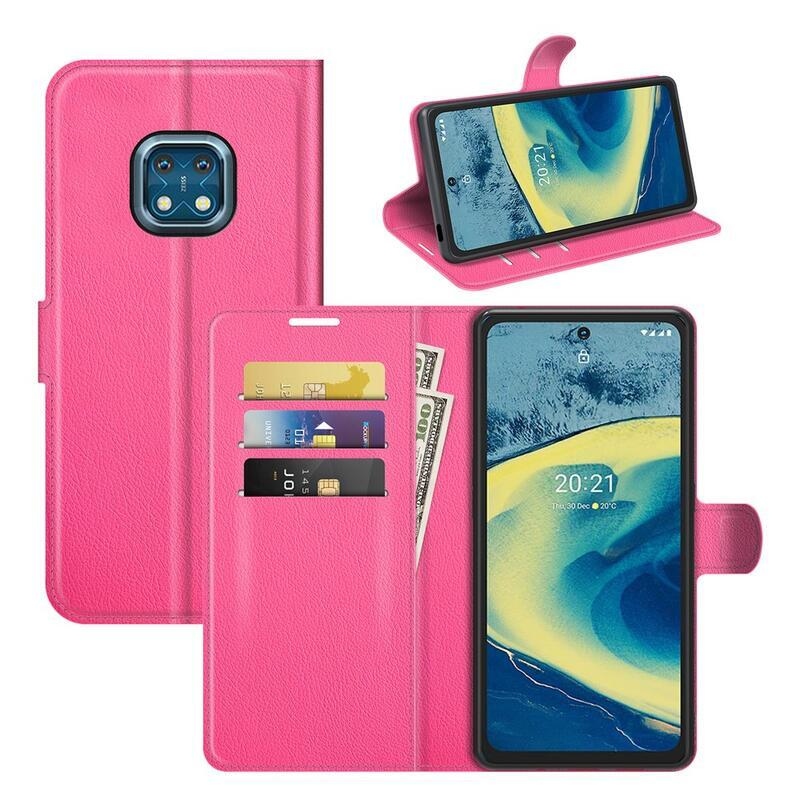 Litchi PU bőr pénztárca tok Nokia XR20-hoz - rózsaszínű