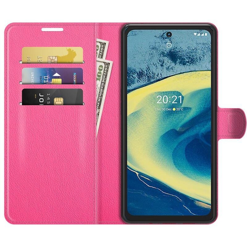 Litchi PU bőr pénztárca tok Nokia XR20-hoz - rózsaszínű