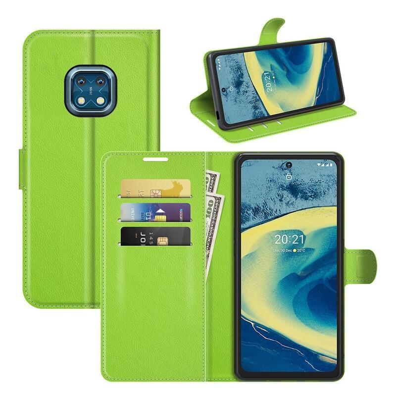 Litchi PU bőr pénztárca tok Nokia XR20-hoz - zöld