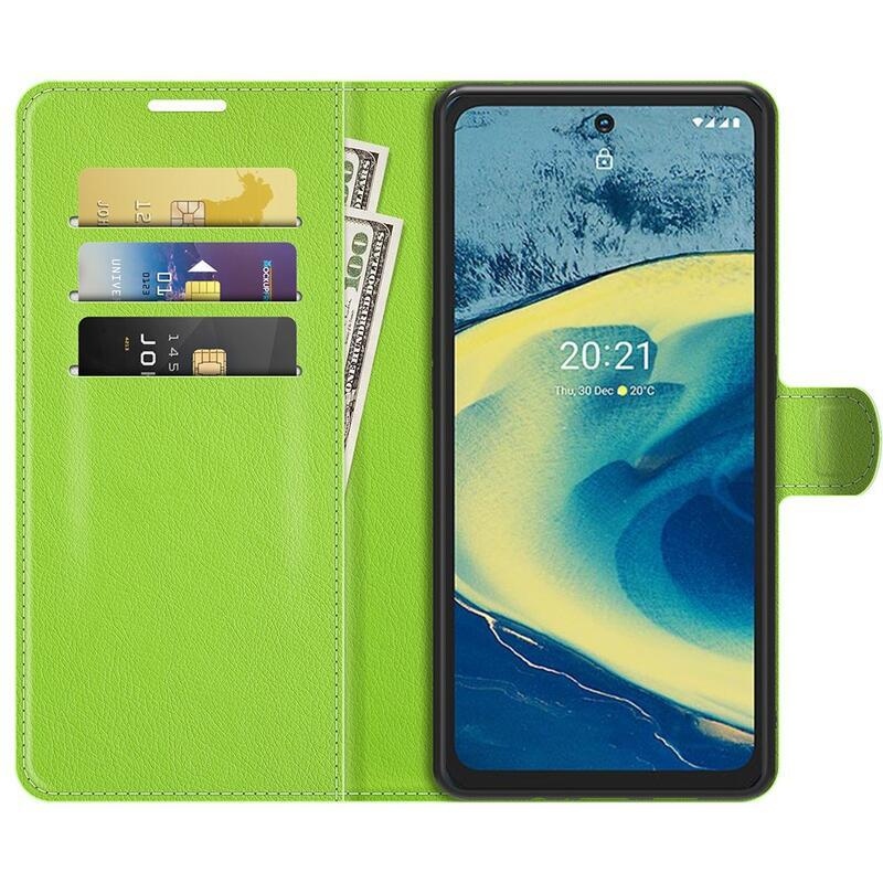 Litchi PU bőr pénztárca tok Nokia XR20-hoz - zöld