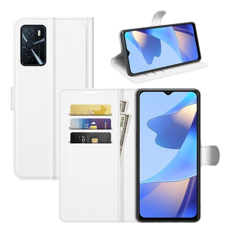 Litchi PU bőr pénztárca tok Oppo A16s/A54s - fehér